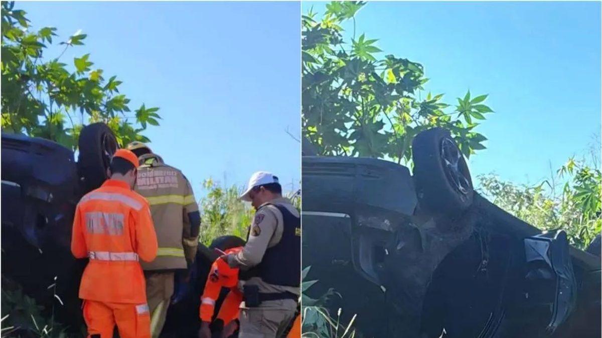 Capotamento na LMG-889 deixa passageira ferida entre Serrania e Alfenas